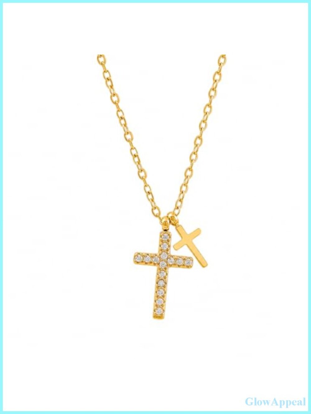 Stainless Steel Double Cross Pendant Necklace CZ Diamond Accent